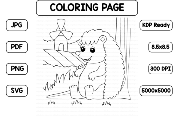 A Cute Hedgehog Coloring Page for Graphics and Printable Products