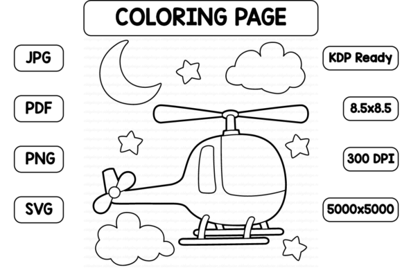 A Helicopter Coloring Page for Kids Graphics & Editorial Use