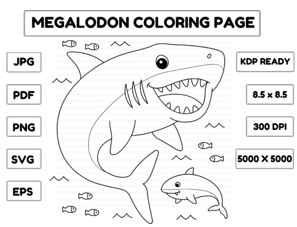 Megalodon Coloring Graphic for Kids & Content Publishing
