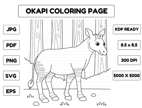 Okapi Coloring Page Graphics for Kids & Commercial Projects